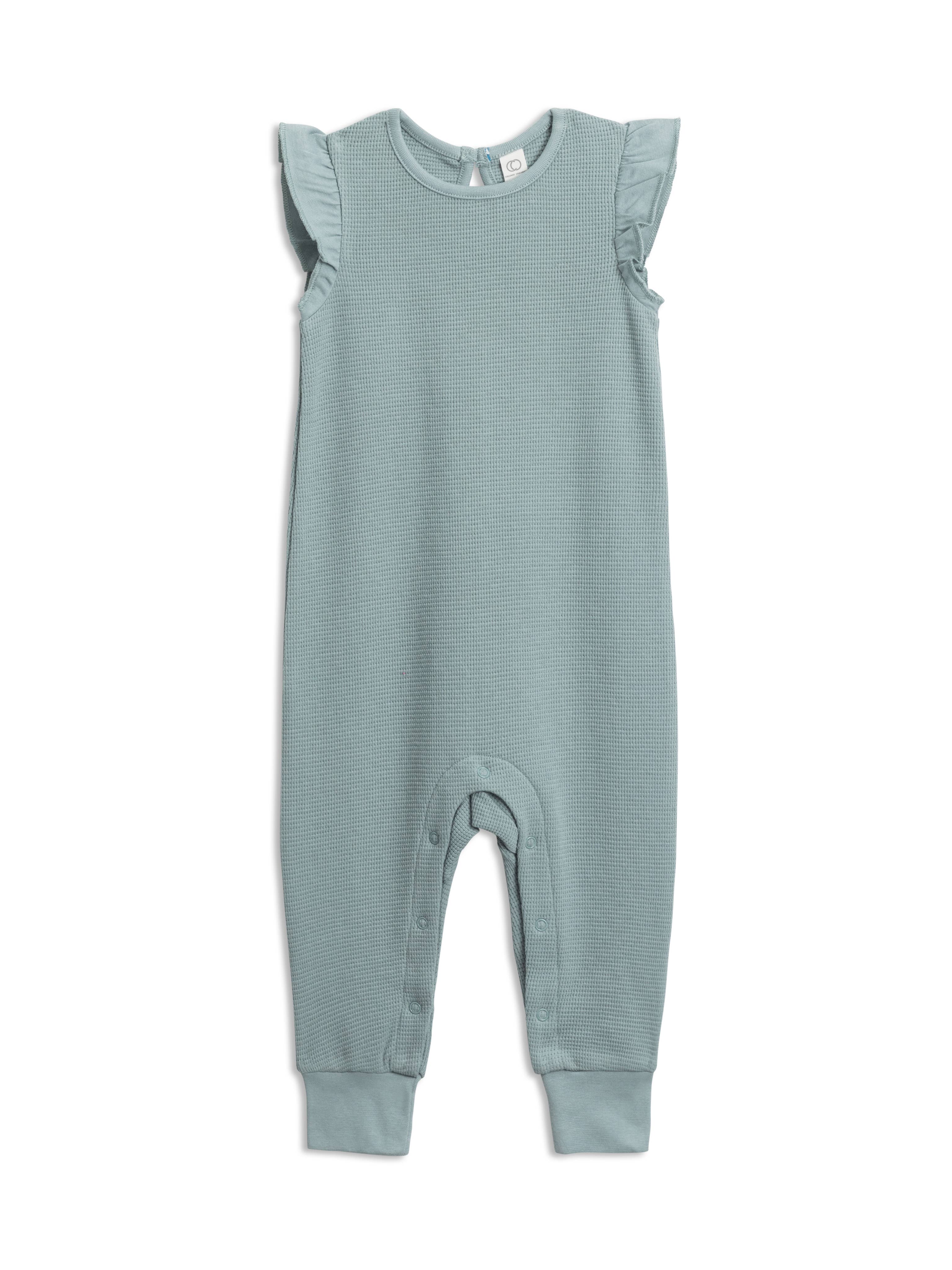 Maci Waffle Flutter Tank Romper - Ocean