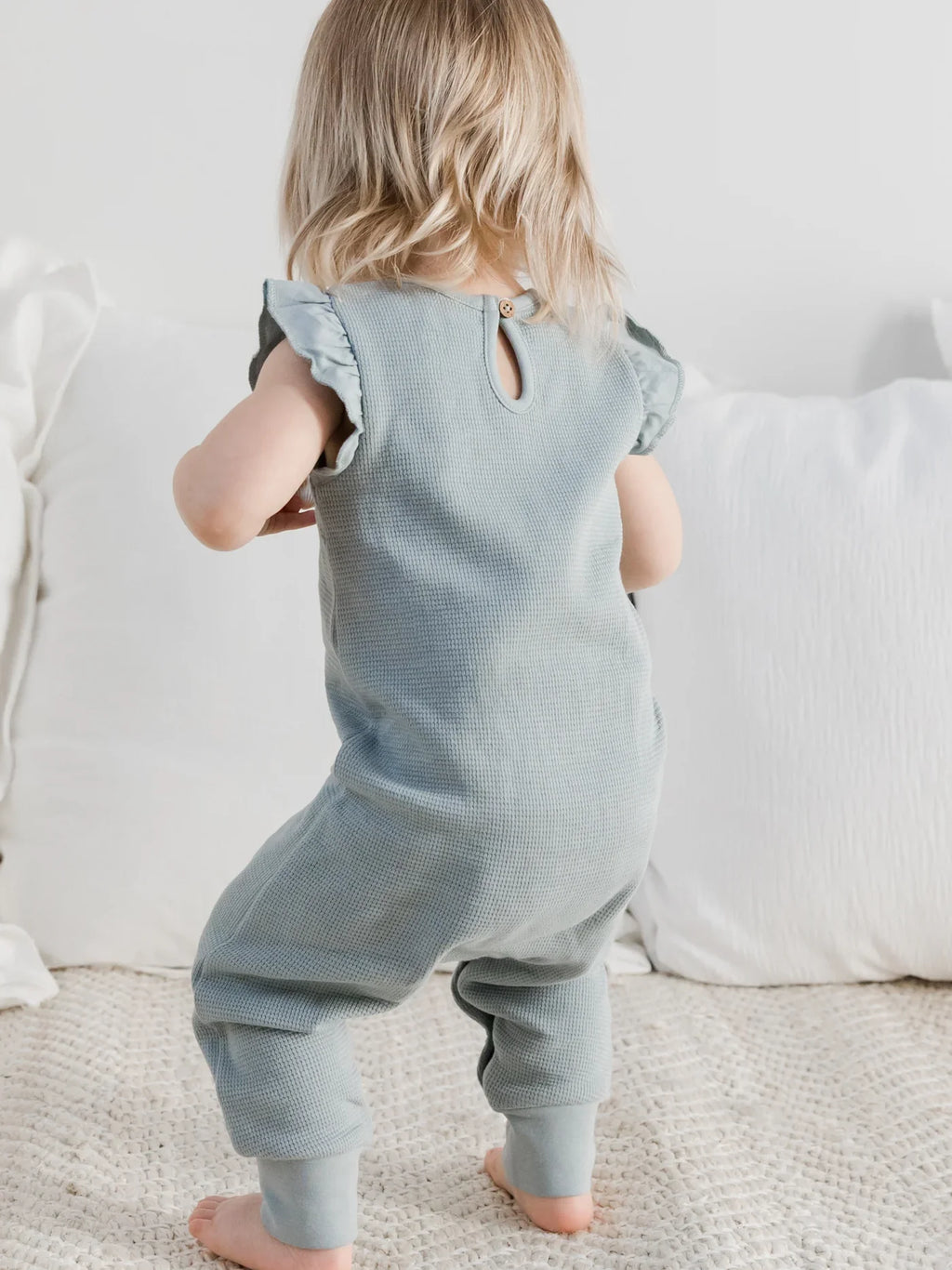 Maci Waffle Flutter Tank Romper - Ocean